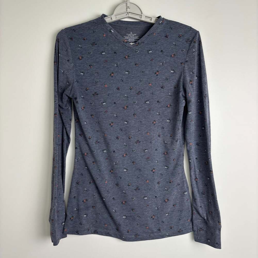 CUDDL DUDS Active Layer Long Sleeve V-Neck Tee Womens S Gray Floral